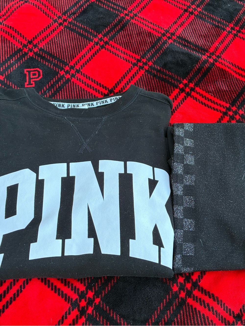 PINK Victoria's Secret Black Crew Sweatshirt with White Logo & PINK Active Leg S - Picture 9 of 13